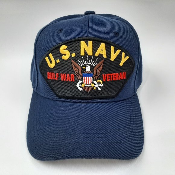 U.S. Navy Gulf War Veteran Mens Baseball Cap Hat Blue Embroidered Patch - Picture 1 of 4